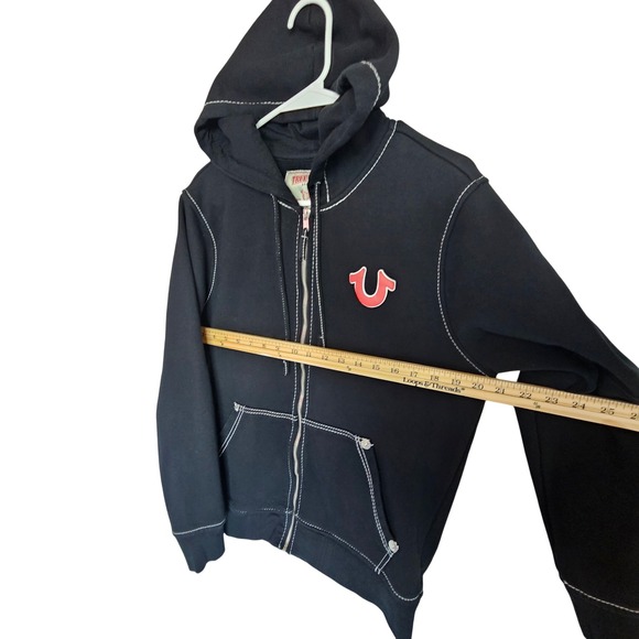 True Religion Hoodie Black Full Zip World Tour Red Logo Mens Medium M - Picture 13 of 14